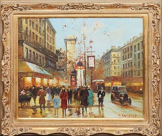 Rene Rambert (1901-1991, French), "Paris Street Scene," 20th c., oil on panel, signed lower right, presented in a gilt and gesso frame, H.- 18 3/4 in.