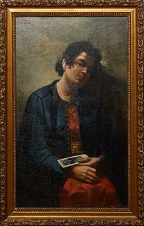 Ignazio Ricca (1954-, Italian), "Portrait of an Italian Woman in Mourning," 19th c., oil on canvas, signed top left, presented in a gilt frame, H.- 35