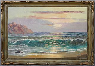 S. Trolli, "Seascape," 21st c., oil on board, signed lower right, presented in a wood frame, H.- 23 1/4 in., W.- 35 3/8 in., Framed H.- 29 in., W.- 41