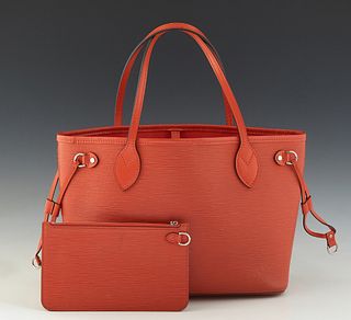 Louis Vuitton Neverfull PM Shoulder Bag, in orange epi calf leather with silver brass hardware, opening to an orange suede lined interior, accompanied