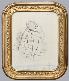 "Nude," 20th c., etching, artist proof, signed indistinctly lower right, presented in a gilt frame, H.- 9 3/8 in., W.- 7 1/2 in., Framed H.- 12 3/4 in