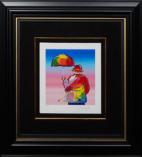 Peter Max (1937-, New York/Germany), "Umbrella Man," 2016, serigraph, editioned 288/495 lower left, embossed with artist's name and date lower left, p