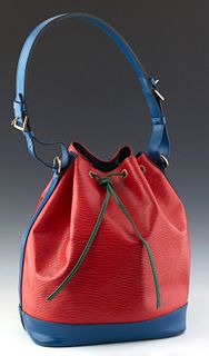 Louis Vuitton Noe Tricolor GM Bucket Bag, in red, blue and green epi calf leather with golden brass hardware, opening to a black suede lined interior,