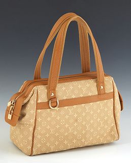 Louis Vuitton Josephine PM Handbag, in beige monogram idylle canvas with light brown leather accents and golden brass hardware, opening to a beige can
