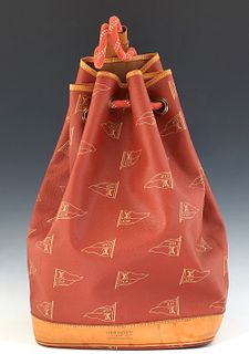 Louis Vuitton Saint Tropez Bucket Bag, in red Louis Vuitton cup monogram coated canvas with vachetta leather accents and golden brass hardware, openin