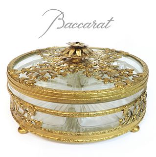 19th C. French Baccarat Crystal Dore Bronze Candy Dish