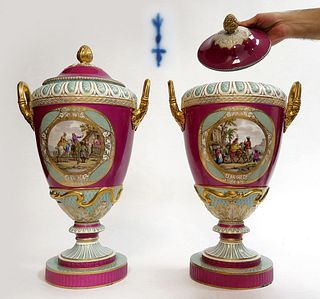 A Pair Of Large Berlin KPM Vases Circa 1860s