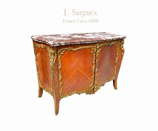 J. Sargues Bronze & Marble Top Commode, Late 19th C.