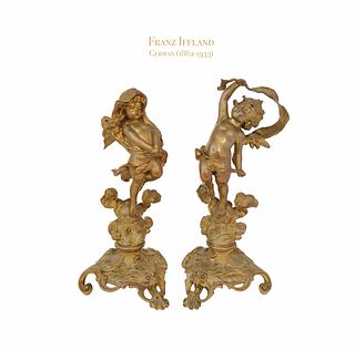 A Pair of 19th C. German Bronze Cupids by Franz Iffland