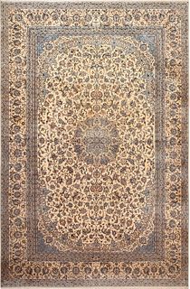 LARGE VINTAGE PERSIAN SILK & WOOL NAIN CARPET. 19 ft 6 in x 13 ft 2 in (5.94 m x 4.01 m).