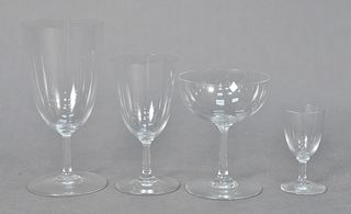Set of 42 Baccarat Stems, to include 12 champagnes, 12 white wines, 10 red wines, and 8 cordials, heights 3 1/4", 4 1/2", 5", 6 1/2".
