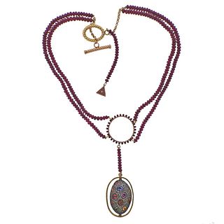 Mishara 18k Gold Silver Ruby Multi Sapphire Pendant Necklace