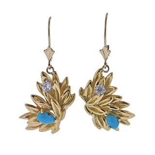 18k Gold Turquoise Diamond Earrings