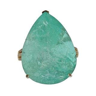 28.5 Carat Emerald Diamond 14k Gold Ring