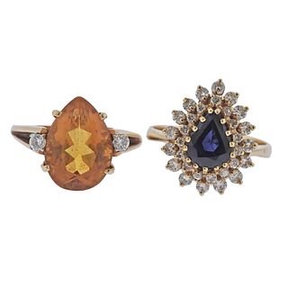14k Gold Diamond Citrine Sapphire Ring Lot