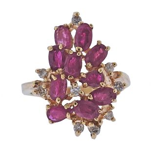 Vintage 14k Gold Diamond Ruby Cluster Ring