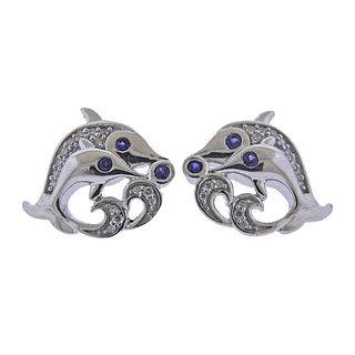 Kallati White Gold Diamond Sapphire Dolphin Earrings