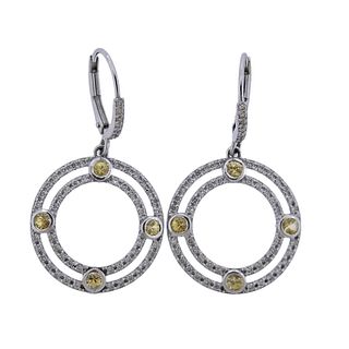 18k Gold Yellow White Diamond Drop Earrings