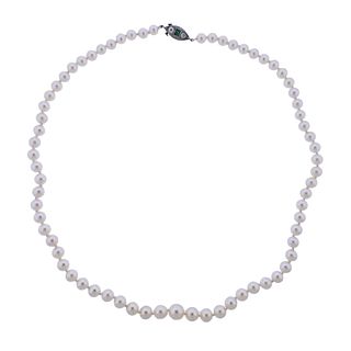 Art Deco Platinum Diamond Emerald Pearl Necklace