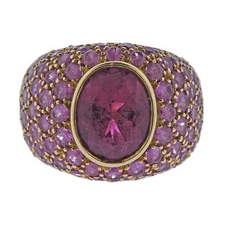 18k Gold Pink Tourmaline Dome Cocktail Ring