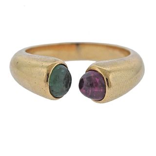 Vintage 18k Gold Ruby Emerald Cabochon Ring