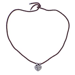 Chaumet Paris 18k Gold Heart Pendant Silver Cord Necklace