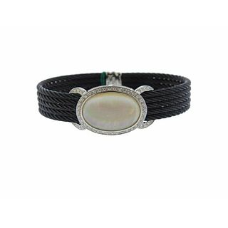 Charriol Diamond 18k Gold MOP Celtic Noir Steel Cable Cuff Bracelet