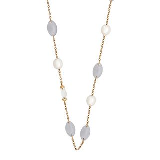 Mimi Milano Chrysoprase Pearl 18k Gold Long Necklace 