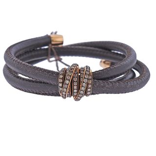 De Grisogono Allegra 18k Gold Diamond Leather Wrap Bracelet 