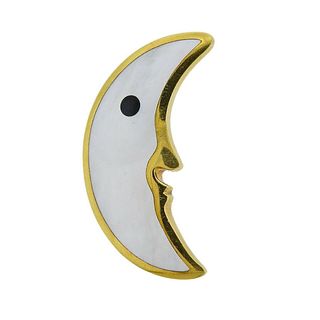 Tiffany & Co MOP Onyx Gold Moon Brooch Pin.