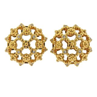 Temple St. Clair Diamond Gold Fiori Cluster Earrings.