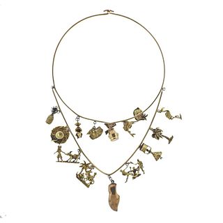 Vintage 14k Gold Multi Charm Necklace
