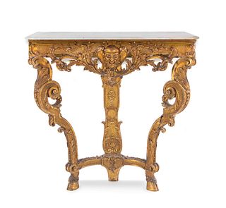 A Louis XV Style Giltwood Marble-Top Console Table