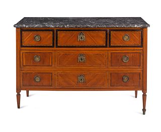 A Louis XVI Marquetry and Fruitwood Marble-Top Commode