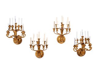 Two Similar Pairs of Neoclassical Style Giltwood Sconces