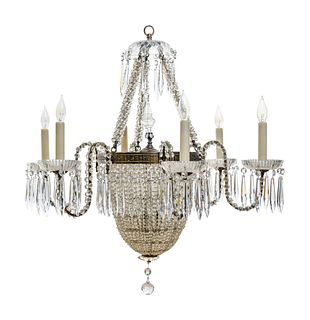 A French Gilt Metal and Cut Glass Six-Light Chandelier