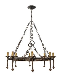 A French Provincial Wrought Iron Eight-Light Chandelier
