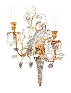 A Set of Four Gilt Metal and Glass Two-Light Sconces in the Style of Maison Bagues
