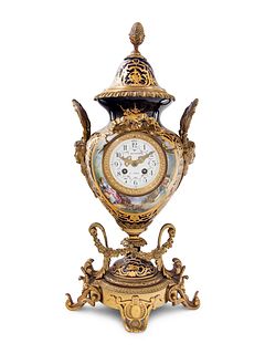 A Gilt Bronze Mounted Sevres Style Porcelain Urn-Form Clock