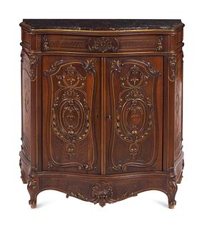 An Italian Carved Walnut Marble-Top Cabinet in the Louis XV Taste