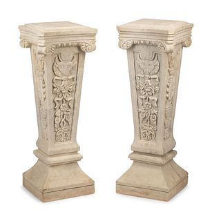 A Pair of Italian Carved Marble Pedestals