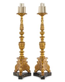 A Pair of Italian Baroque Style Giltwood Torcheres