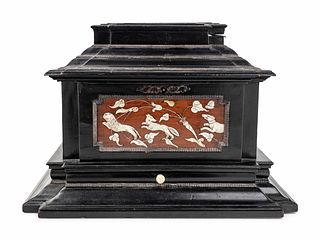 A German Mother-of-Pearl Inlaid Ebonized Jewelry Casket