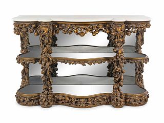 A Continental Giltwood Marble-Top Console Table