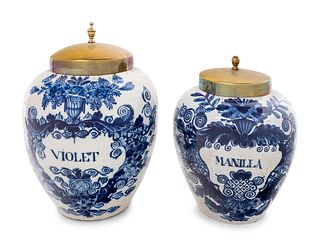 Two Delft Blue and White Tobacco Jars