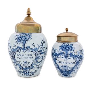 Two Delft Blue and White Tobacco Jars