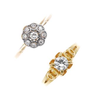 Two diamond rings. To include an early 20th century 18ct gold diamond floral cluster ring, together
