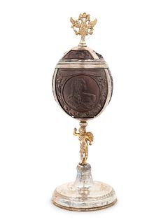 A Silver-Gilt Mounted Carved Coconut Cup and Cover of Russian Interest