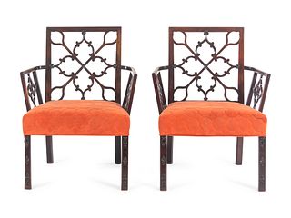 A Pair of Chinese Chippendale Mahogany Armchairs