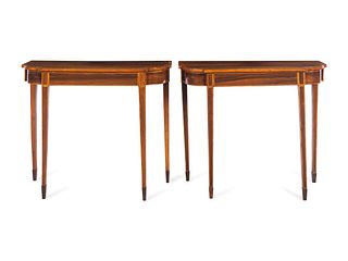 A Pair of George III Style Satinwood-Banded Rosewood Pier Tables